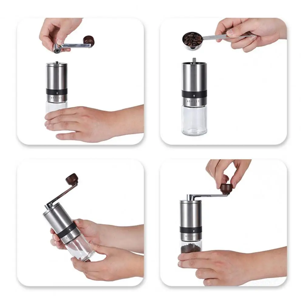 Easy to Clean Hand-cranked Coffee Grinder Portable Stainless Steel Coffee Bean Grinder with 6 Grind for Home for Press for Beans