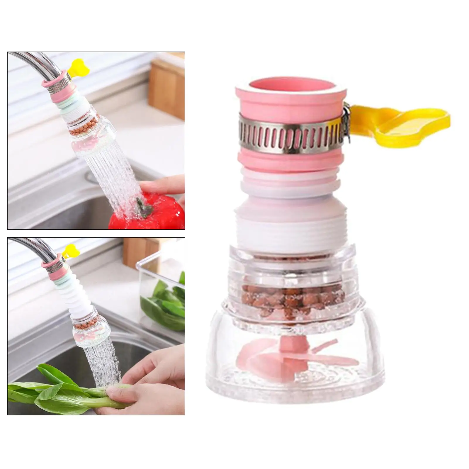 2x360 Deg Adjustable Faucet Extender Aerator Sprayer Nozzle Water Filter Pink