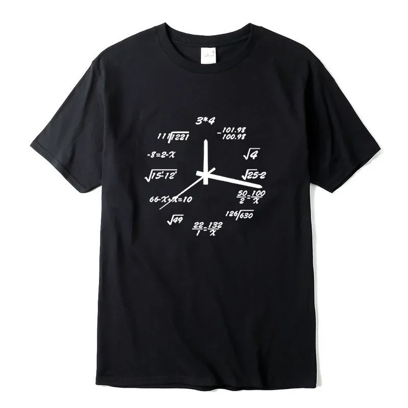 Funny Math Clock Print Loose O-neck T Shirt Men Summer Casual Short Sleeve Daily Street Fashion Male Tops