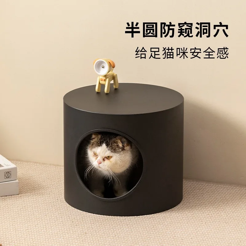 Semi-closed round pet cat litter stool four-season universal house human pet sharing small dog kennel side few cat beds