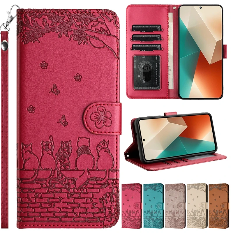 

Wallet Cat Embossed Flip Over Leather Case For Xiaomi Redmi Note 13 5G/13 Pro 5G/13 Pro Plus 5G Magnetic Anti Drop Leather Cover