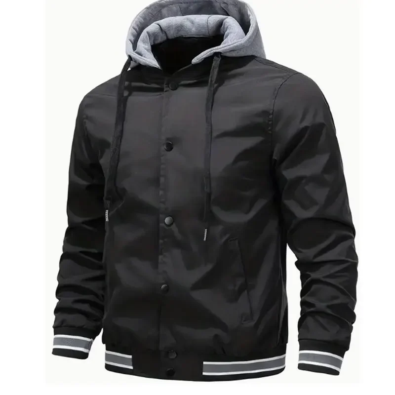 2024 Men Jackets Plus Size Outdoor Sports Men's Fashionable Casual Comfortable Diagonal Pocket Hooded Black Jacket Men Clothing