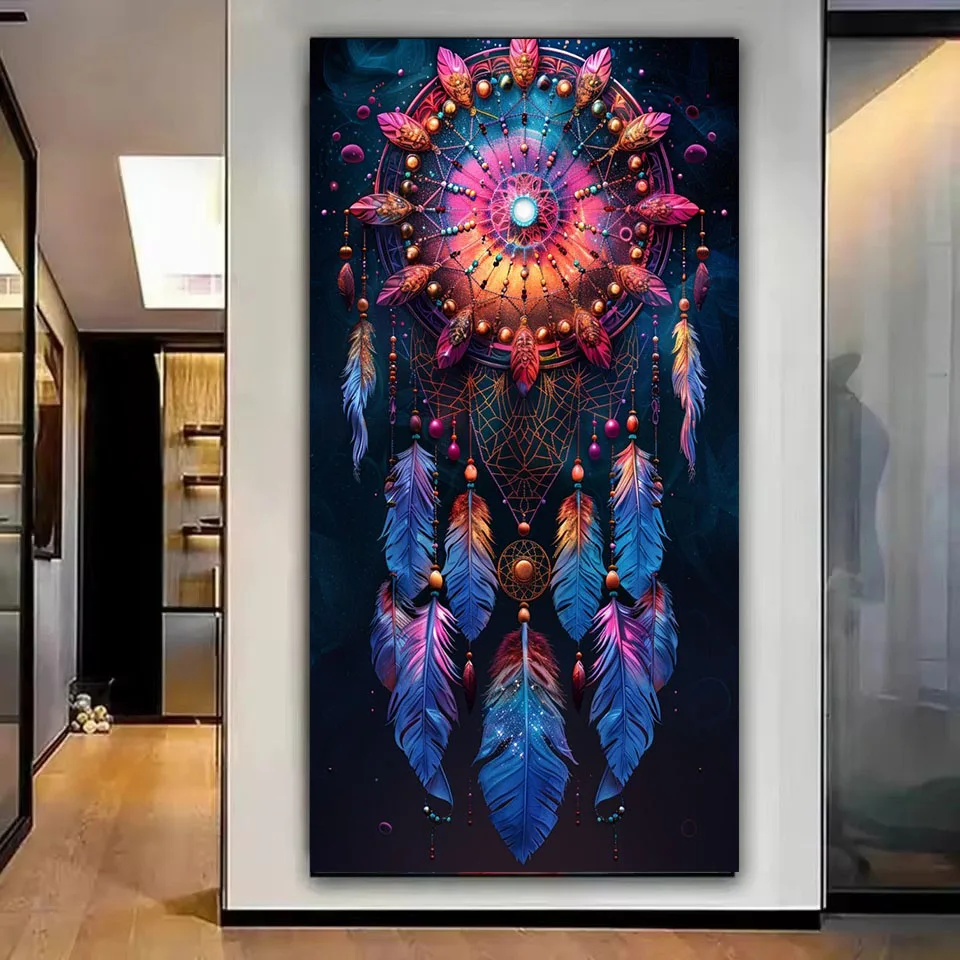 DIY Colorful Dream Catcher Diamond Painting Art wolf Round Rhinestone Diamond Embroidery Kit Cross Stitch Mosaic Wall Art Gift