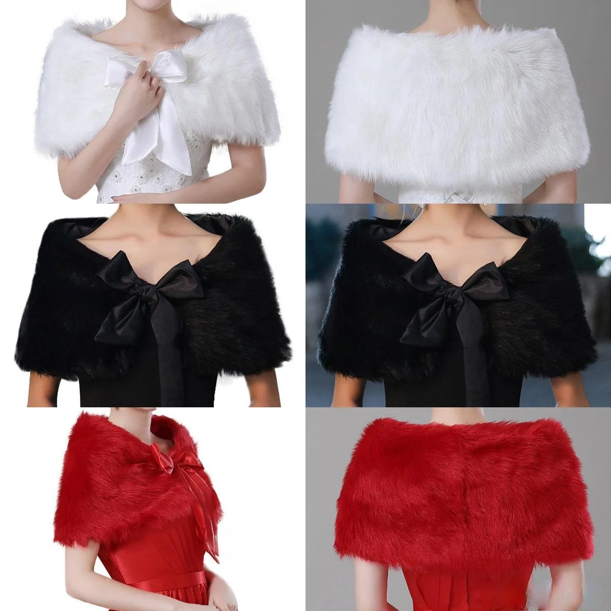 Winter Bridal Fur Wraps White Red Black Women Warm Wool Shawl Lady Wraps for Special Occasions Bridal Accessory