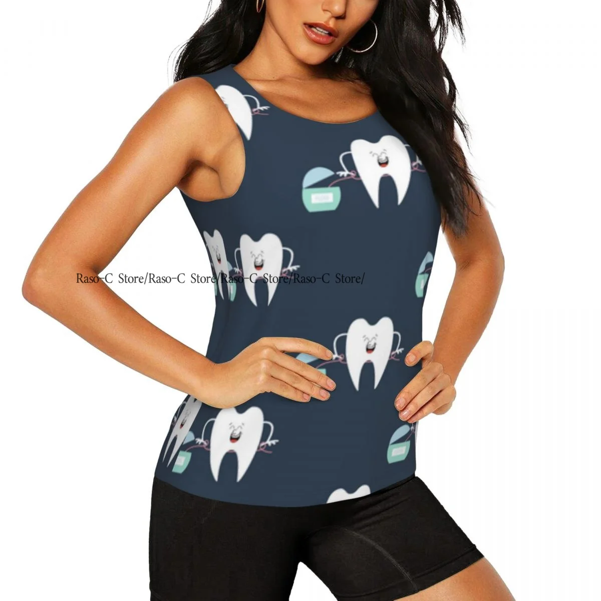 Women Sexy Vest Tooth And Dental Floss Pattern Sleeveless Round Neck Tank Tops Female Casual Basic Camisole