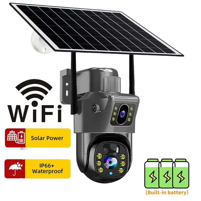 2025 Outdoor 4K 8MP Wireless Solar Camera 4G Sim Dual Lens Wifi IP PIR HD Night Vision Camera V380Pro PTZ Security CCTV Monitor