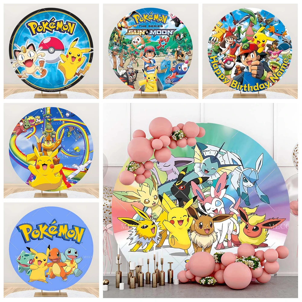 Dessin animĂ© Pokemon Pikachu fond rond personnalisĂ© enfant famille fĂȘte bĂ©bĂ© douche salle dĂ©cor affiche Photo Studio photographie toile de fond