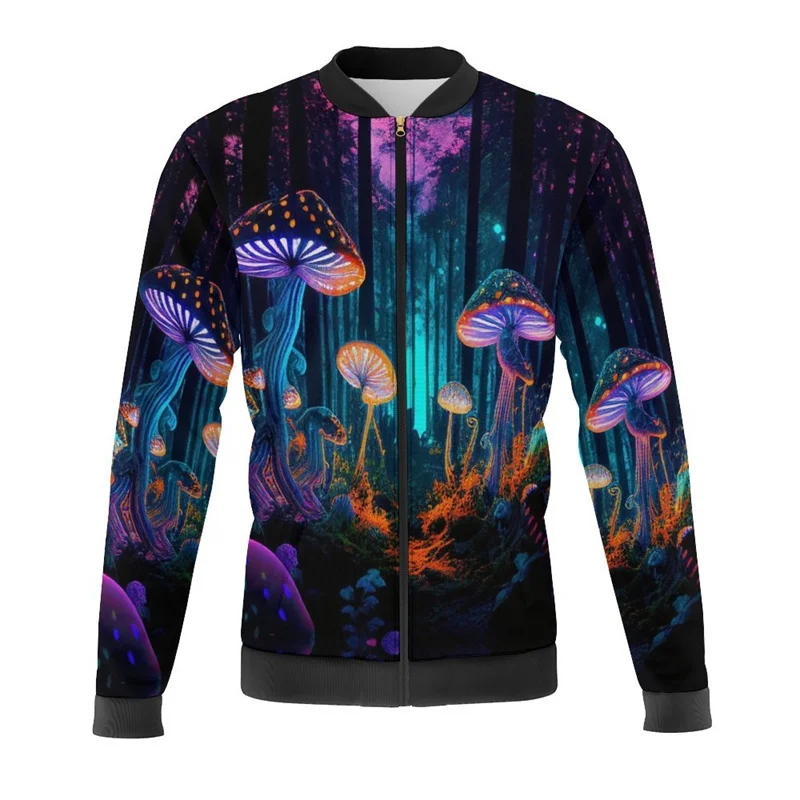 Neon Mushroom Jacket For Men Colorful Gramophone Record Hawaiian Scenery Jacket For Men And Women Children Cool Bomber Jacket