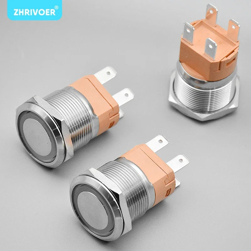 

10А, высокая мощность, 22 мм, водонепроницаемая металлическая кнопка, никелированная латунь, плоский круглый переключатель с фиксацией, 4 контакта, 2НО, плоская головка