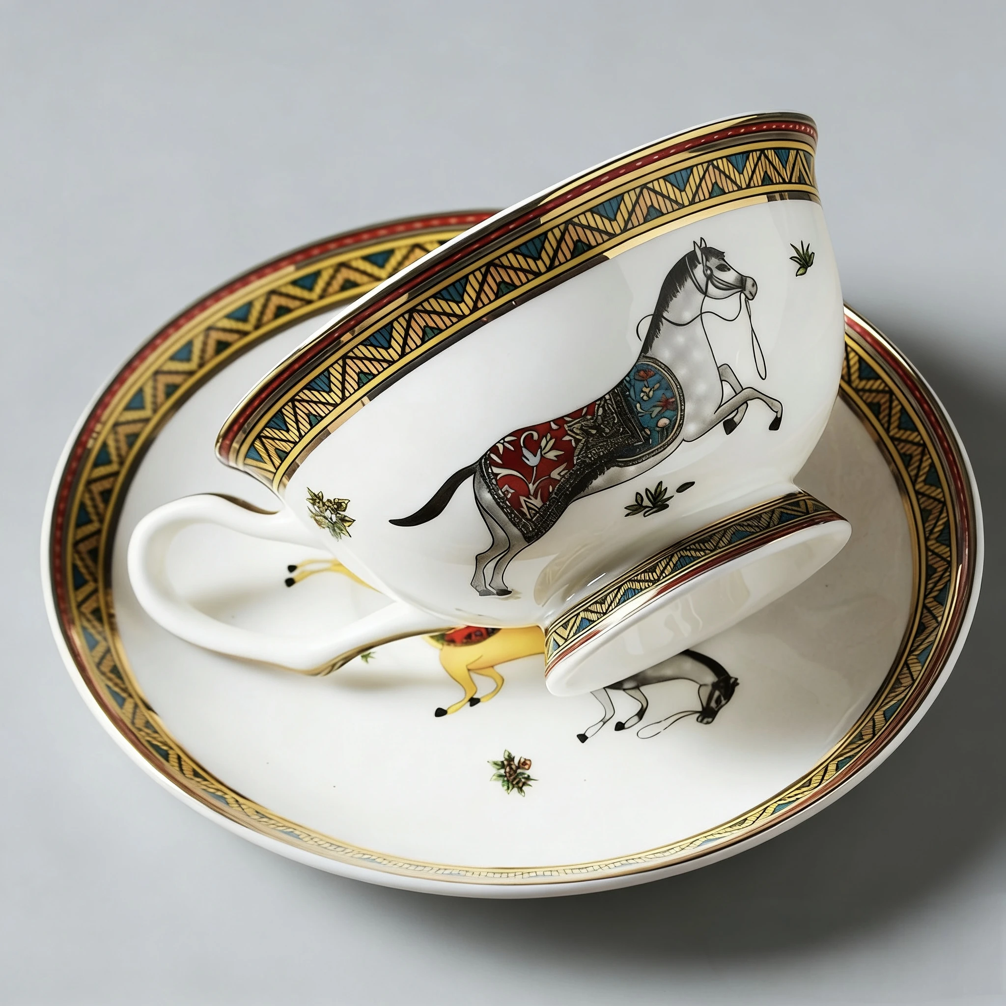 Porcelain Tea Cup and Saucer Set with Spoon, Horse Pattern Ceramic Coffee Cup, Ideal for Tea, Coffee, Desserts, and Gifting - view 3