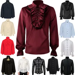 2024 Men's pleated shirt medieval shirt steampunk Victoria top with Halloween costume underneath