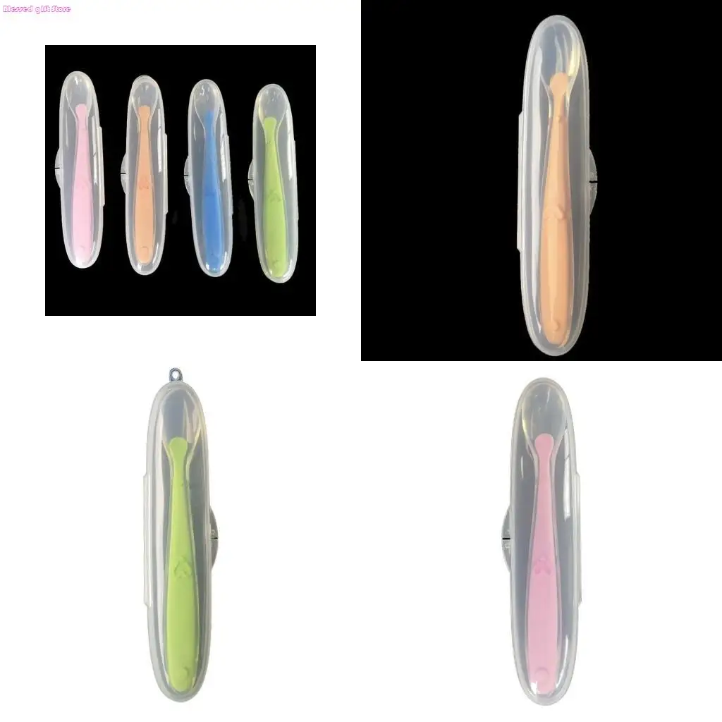 

D0JC Baby мягкая силиконовая ложка с коробкой для хранения конфеты Candy Color Spoon детская еда