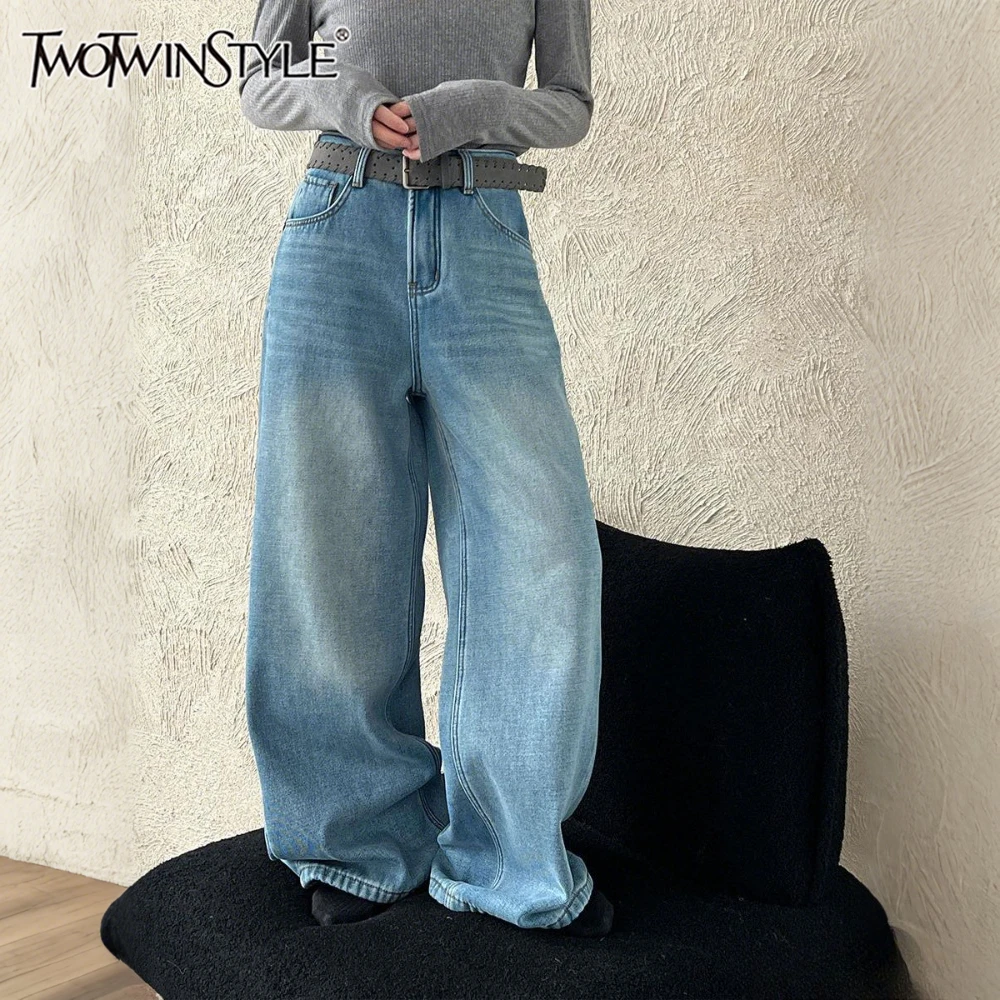 

TWOTWINSTYLE Solid Spliced Sashes Chic Trousers Female High Waist Loose American Retro Women's Wide Leg Pants Autumn New Fashion