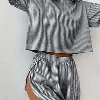 Women's Stripe Pajamas Set Short Sleeve T-Shirt And Shorts Sleepwear 2 Piece Set For Women Home Casual Loose Round Neck Pajamas