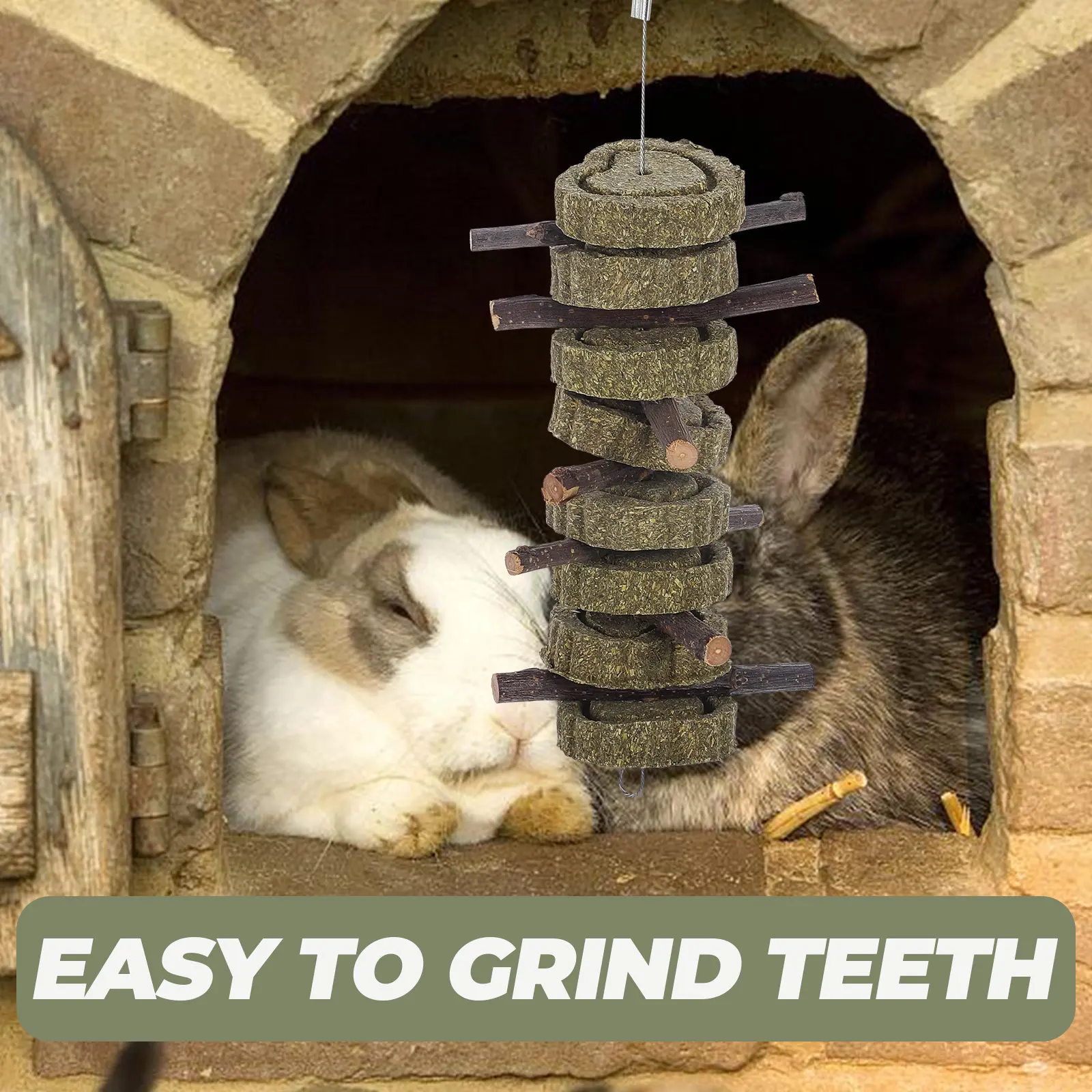 Natural Molar Chewing Stick for Small Pets Bunny Rabbit Hamster Chinchilla Teeth Grinding Healthy Hanging Chew Snack