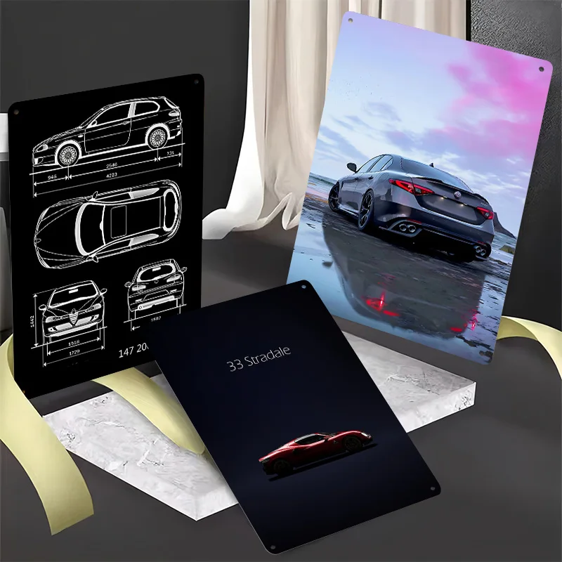 Romeo Giulia Sports Car Metal Posters Customizable Retro Vintage Metal Signs for Man Cave Garage Wall Art Modern Home Decoration