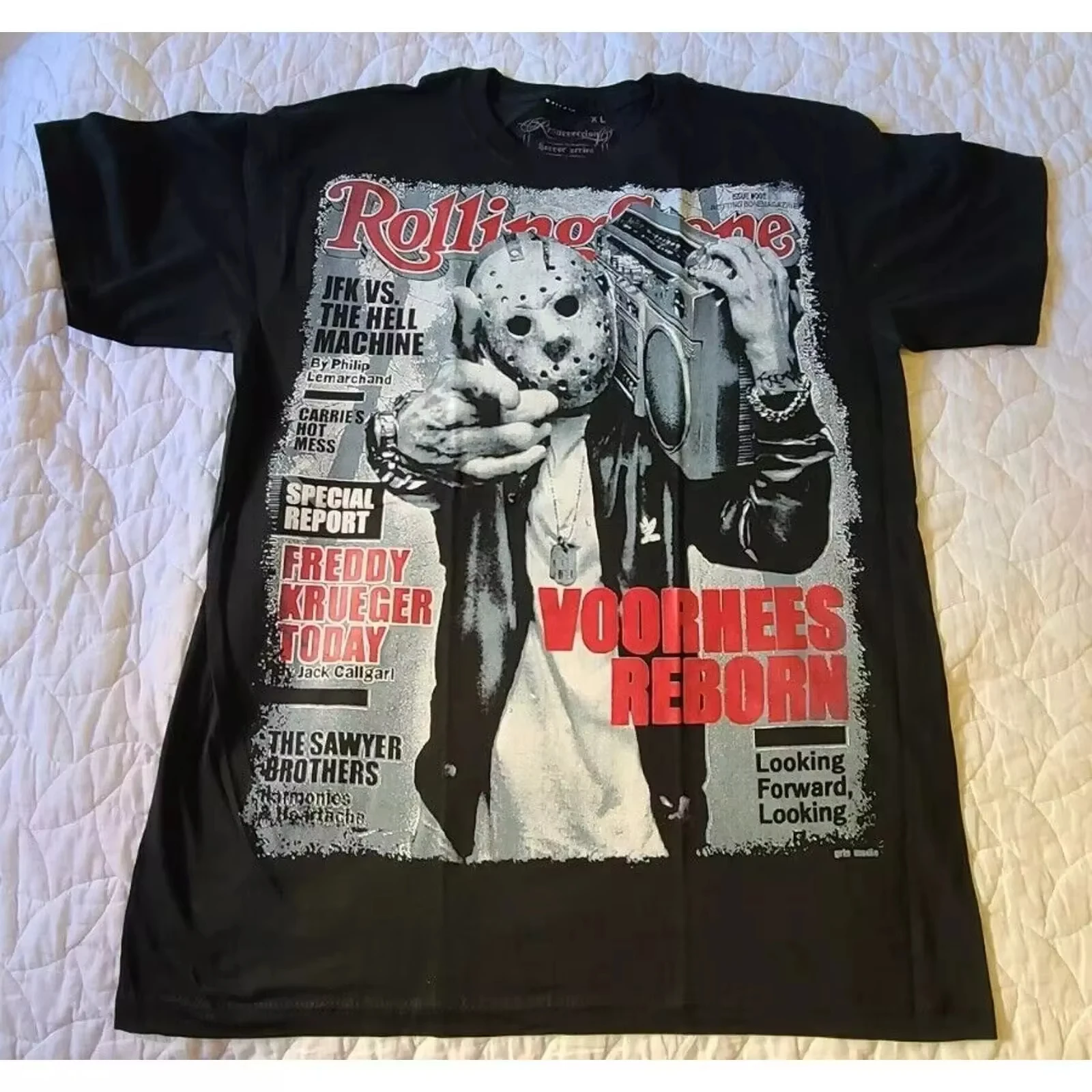 Y2K moda Casual diseño de logotipo de doble cara viernes ahogado Jason Voorhees camiseta de terror de doble cara camiseta de manga corta