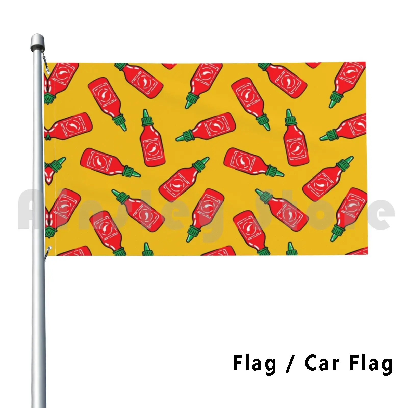Sriracha Sauce-Yellow-Hot Chili Sauce Outdoor Decor Flag Car Flag Sriracha Sauce Hot Chili Sauce Polka Dots Little