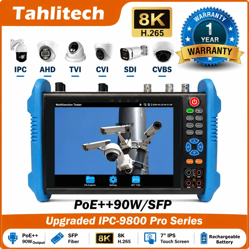 Upgraded IPC‑9800 Pro All‑in‑One Security Camera Tester 2G+32G 55V PoE++ 90W HDMI IN OUT VGA SFP Fiber Port for CCTV Installatio