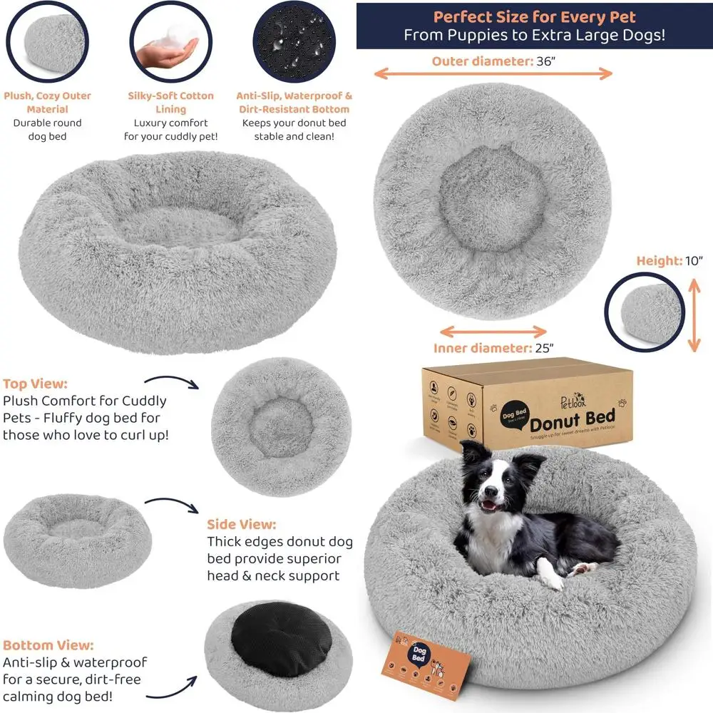 Luxury Plush Round Dog Bed - Large Grey for Ultimate Comfort and Anxiety Relief