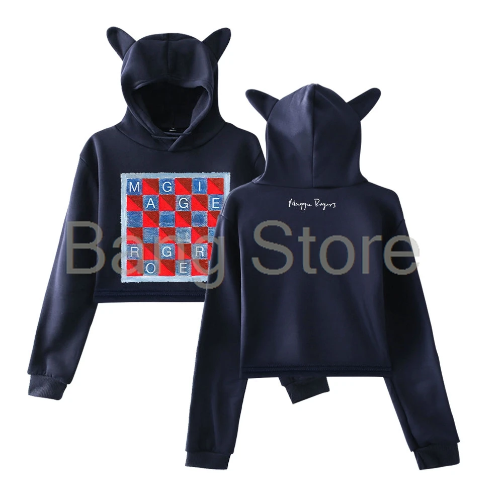 

Maggie Rogers Checkmate Cat Ear Hoodie Women Long Sleeve Sweatshirts Casual Streetwear Crop Tops