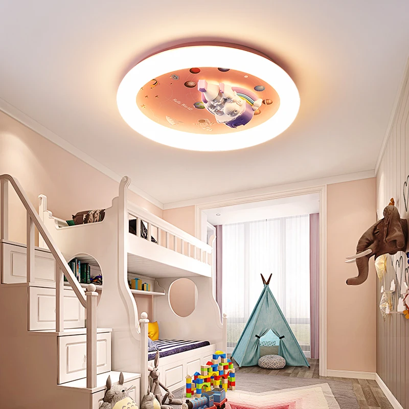 Children's Room Full Spectrum Crown Elsa Princess Pink Star Eye Protection Ceiling Lights Boys And Girls Bedroom Room Lamp