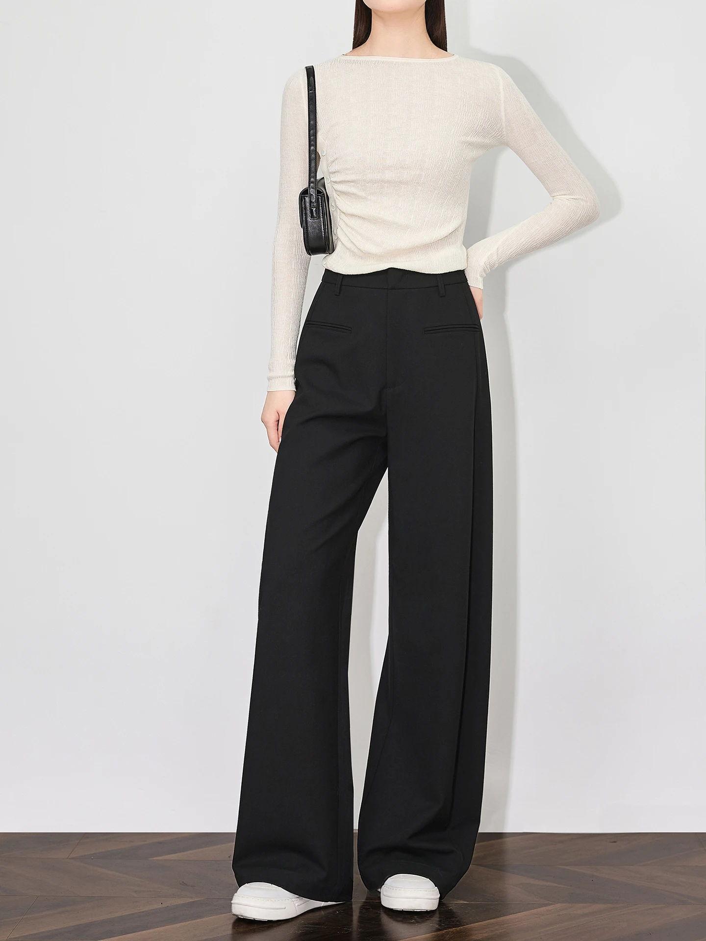 

Bla Woolen Straight Leg Pants Women's High Waist Slimming Drapey Suit Pants Commute Sle Casual Pants Simple Pure Color