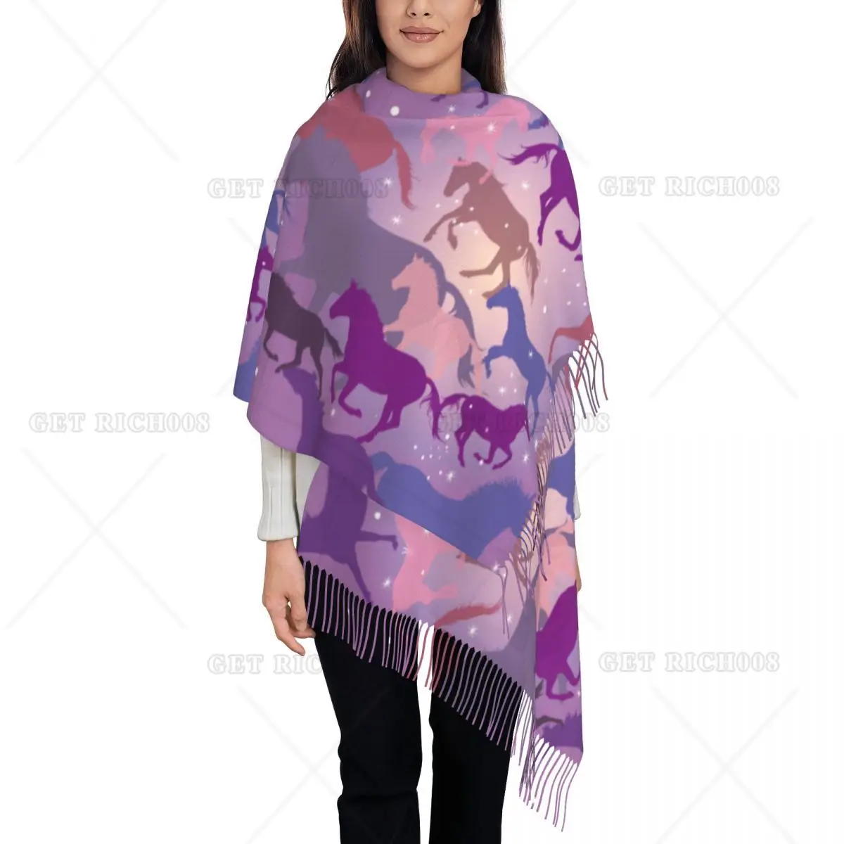 

Purple Horse Oversize Scarf for Women Retro Scarf Tassel Scarves Fall Winter Shawl Wraps One Size Pashminas