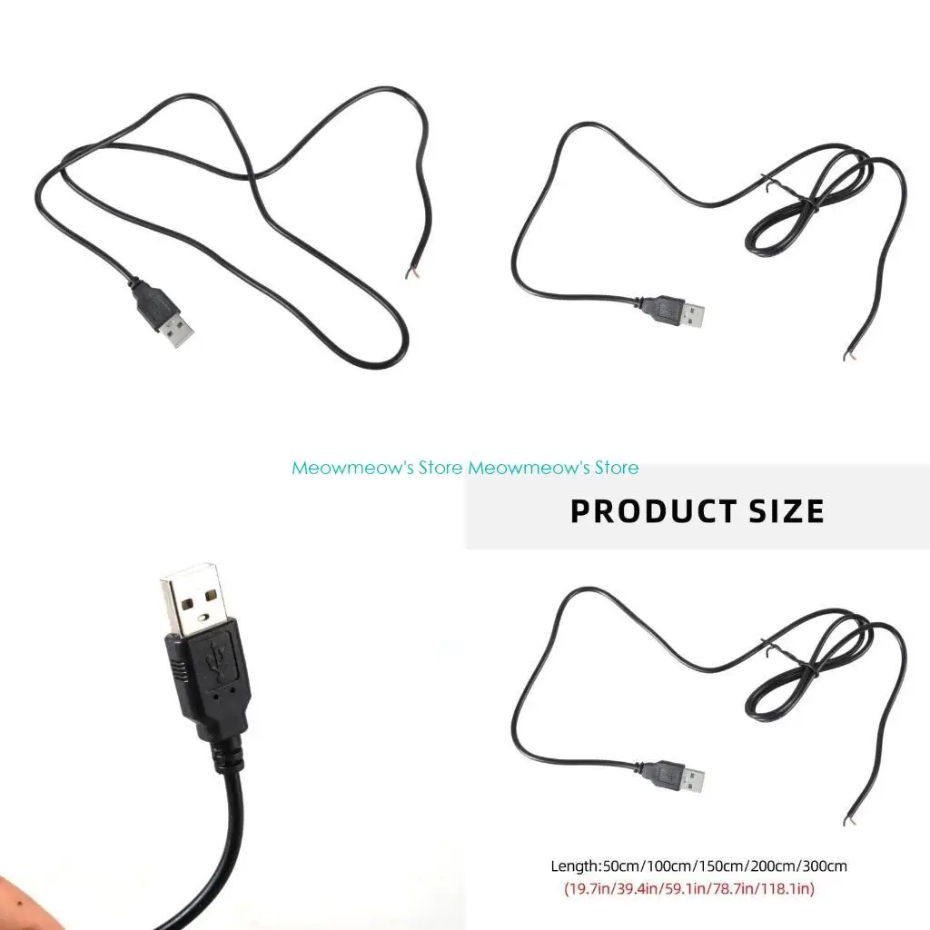 W91A 25cm-300cm USB男性から開く2ピンパワーケーブルエクステンションコードワイヤー5V 3A 22AWG LEDライトルーターファン