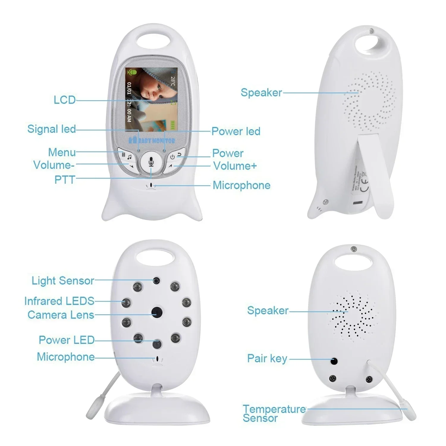 Kamera LED z temperaturą Babi niania niania elektroniczna baby monitor kamera VB601 bezprzewodowa niania 2-drożna rozmowa noktowizor IR 8 kołysanki wideo