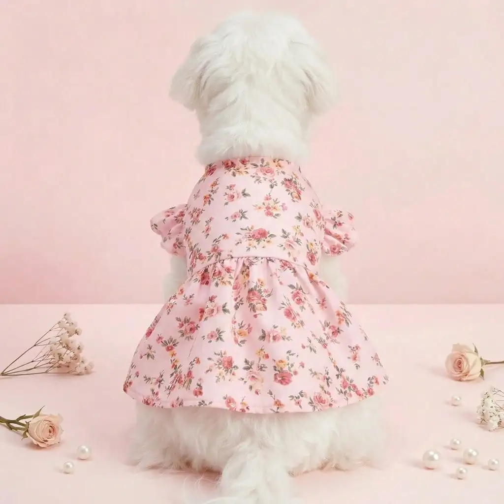 Vestido floral rosa para perros y gatos pequeños – Volantes y mangas