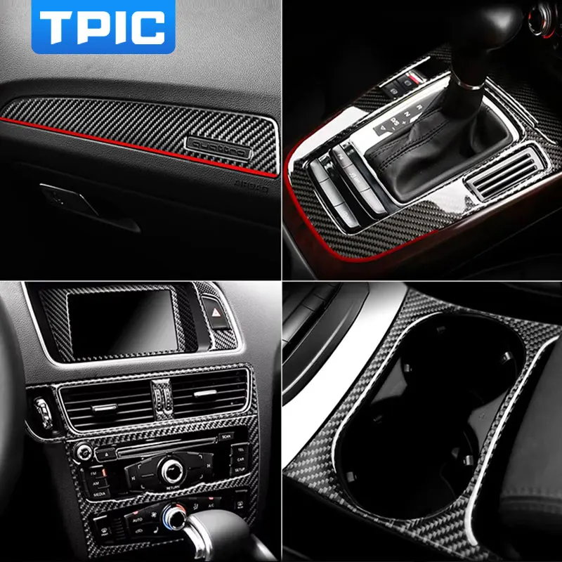 TPIC For Audi Q5 8R 2008-2016 Carbon Fiber Center Console Dashboard Gear Shifter Panel Trim Stickers Car Interior Accessories