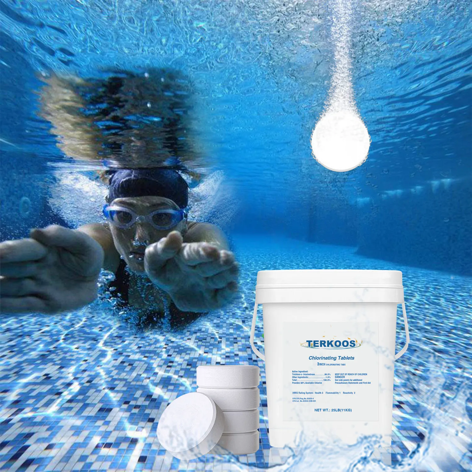 

Swimming pool cleaning effervescent tablets provide long-lasting protection for pool water improve water quality