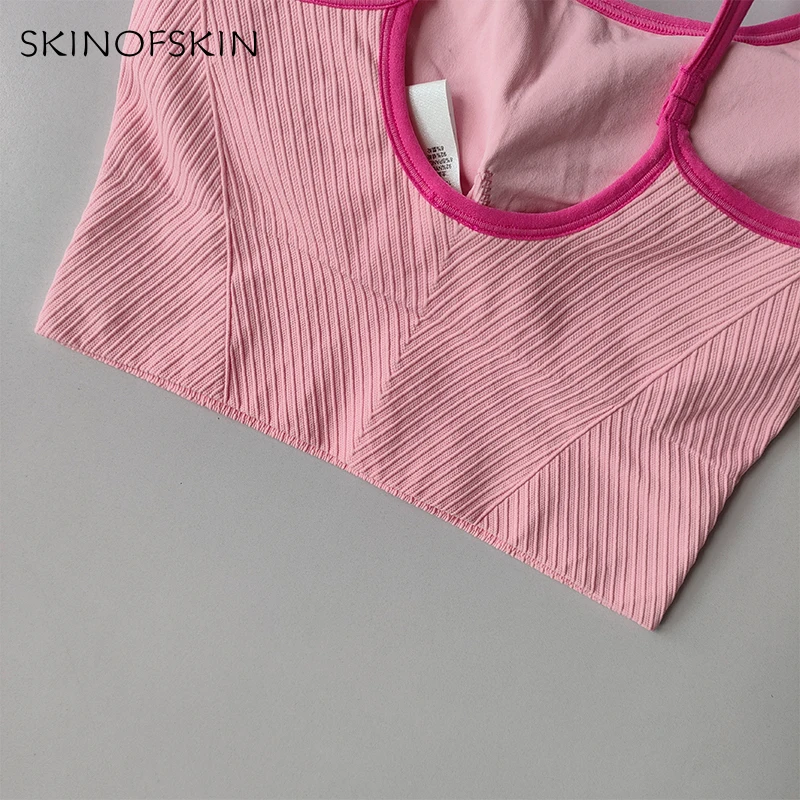 Farbblockierender kleiner Sport-BH mit Trägern für Damen, festem Körbchen, Fitness-BH, Lauf-BH, Beschleunigungs- und Trockentrainings-Yoga-Oberbekleidung – Detail 4
