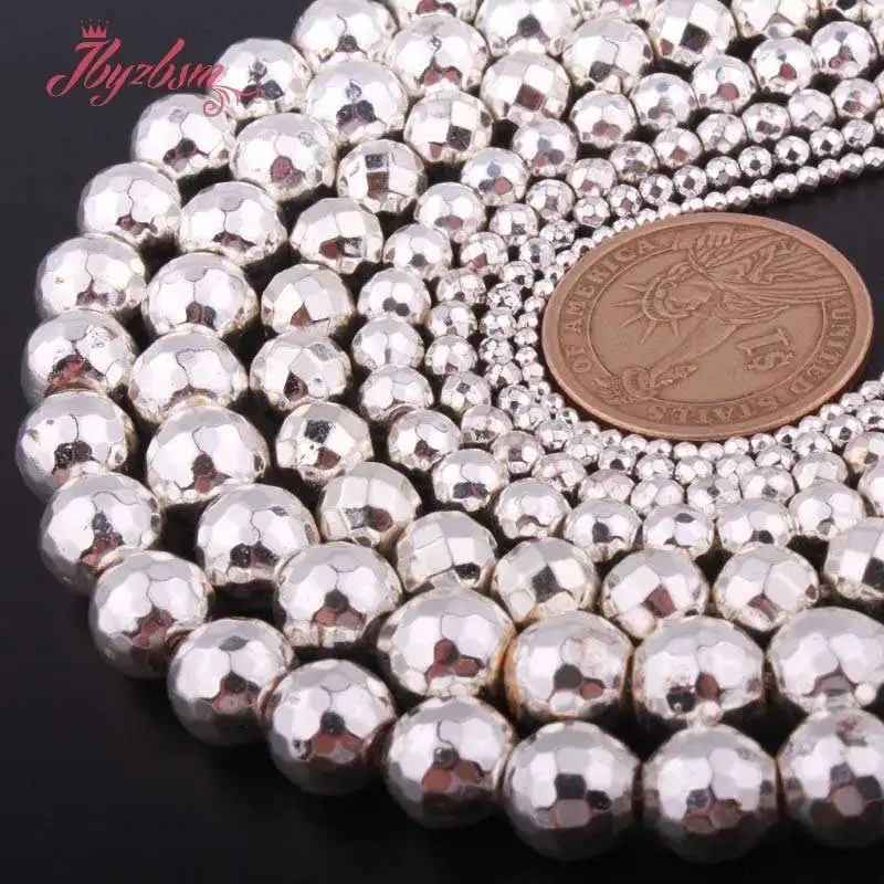 

Серебряные бусины из гематита, круглые граненые свободные бусины, камень 15 дюймов для изготовления очаровательных ювелирных изделий своими руками, браслет, ожерелье 2/3/4/6/8/10 мм