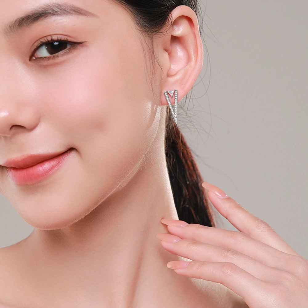 PuBang Fine Jewelry Real 925 Sterling Silver High Carbon Diamond Trillion Cut Stud Earrings for Women Wedding Gift Drop Shipping
