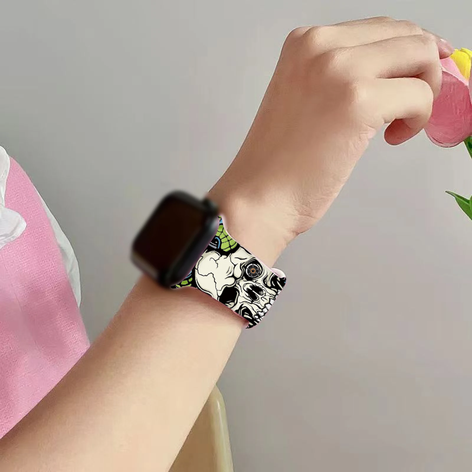 Blackened Skull Printed Strap for iWatch 10 9 8 Silicone Band for Apple Watch Replaceable Bracelet 46mm 44mm 42mm 41mm Watchband - Image 5