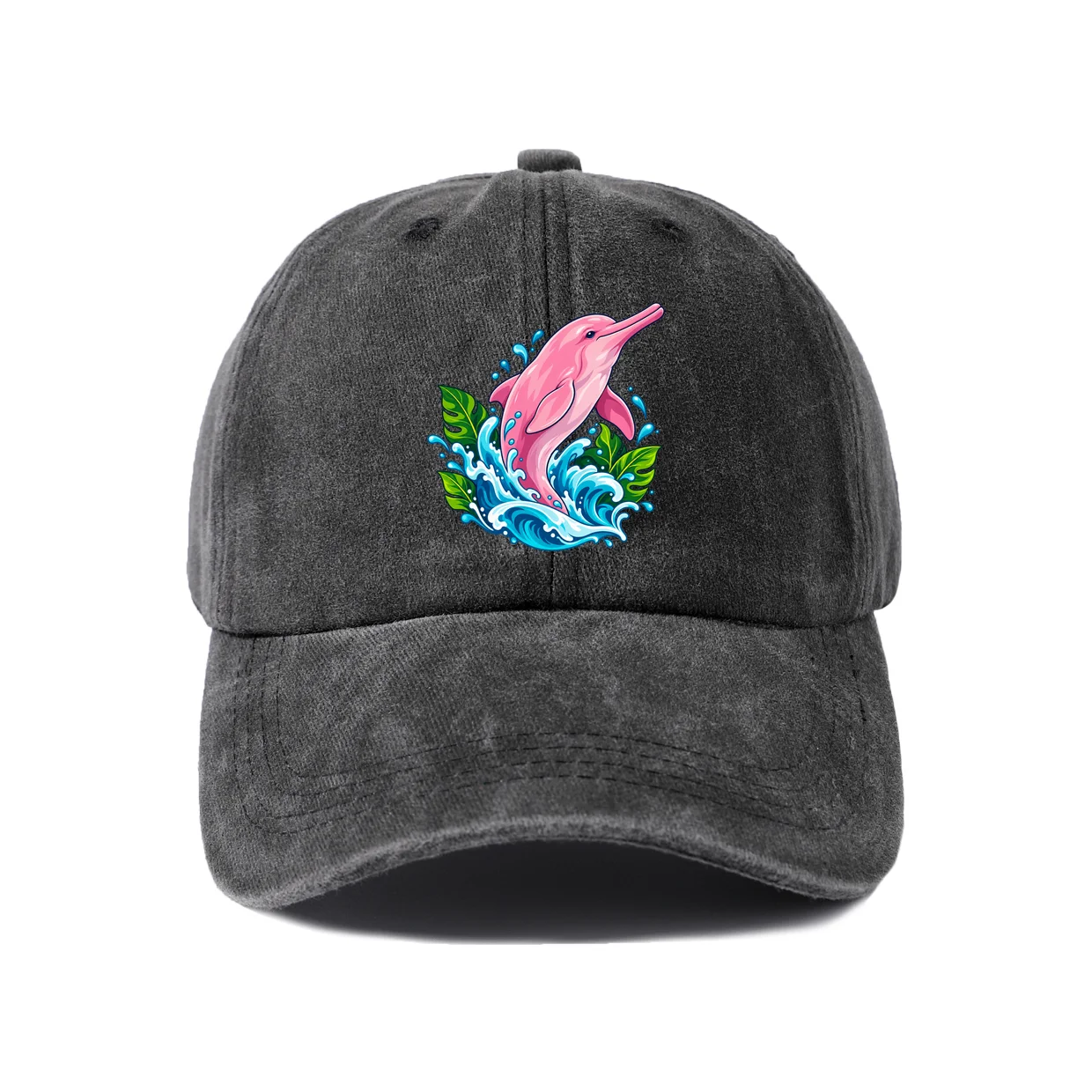 Retro Pink Tropical Bird Baseball Cap, Vintage Washed Adjustable Unisex Dad Hat, Casual Gift