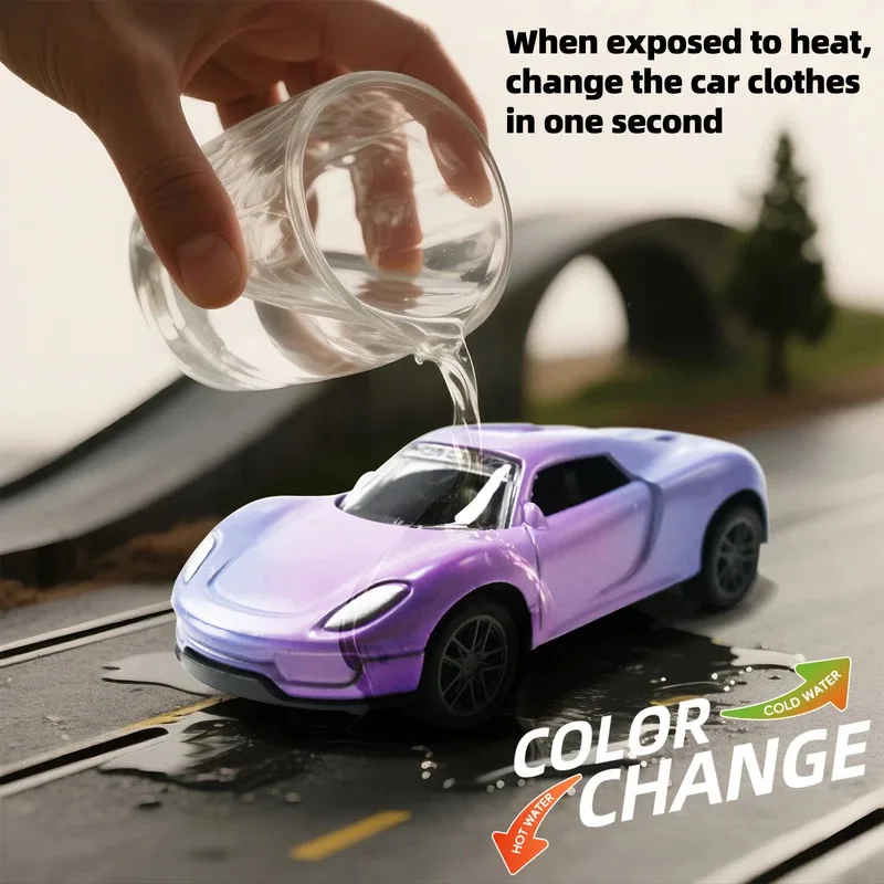 Topmaya mini carro mágico de liga com mudança de cor de água e temperatura 1:64, modelo de corrida retrátil com escorregador durável à prova de colisão para meninos e crianças