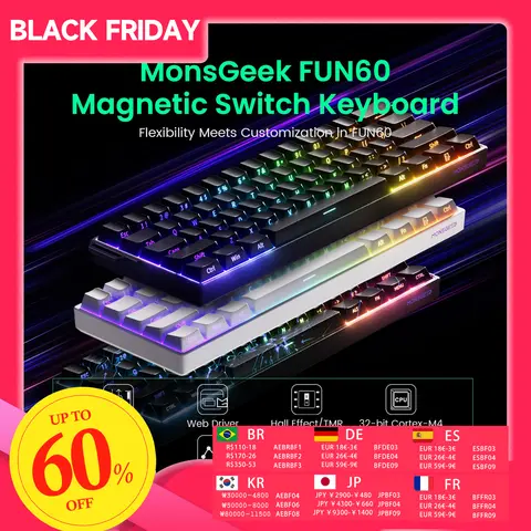 Akko MonsGeek FUN60 Mechanical Keyboard Magnetic Switch 60% Gaming Keyboards Rapid Trigger 0.01mm 8K ARGB HE/TMR Custom Keyboard