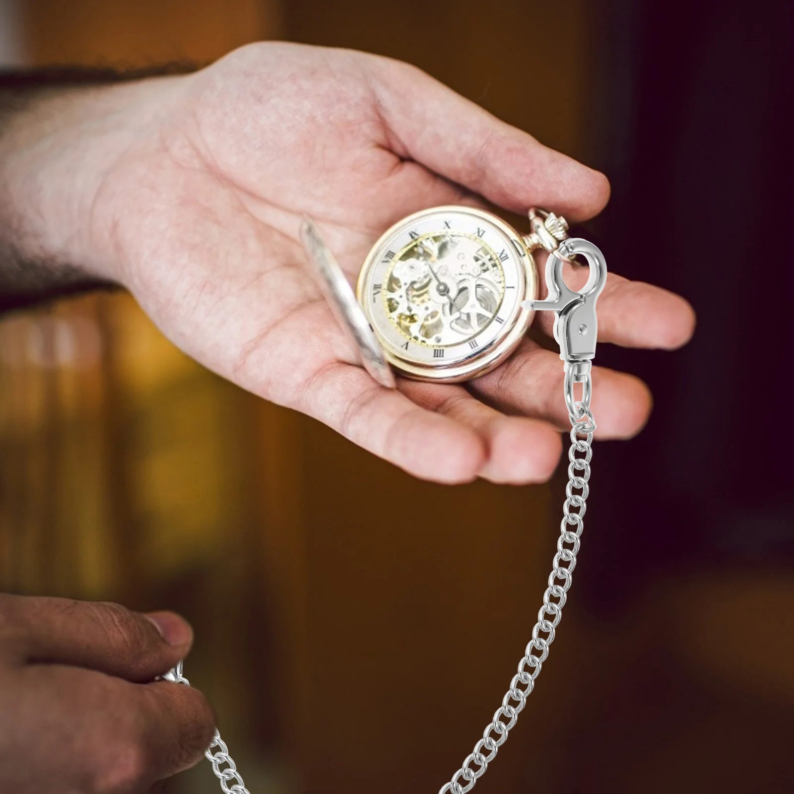 

1pc Electroplated Metal Pocket Watch Stylish Jeans Hanging Chain For Clothing Handbag Decoration Buckle Chain Accessory