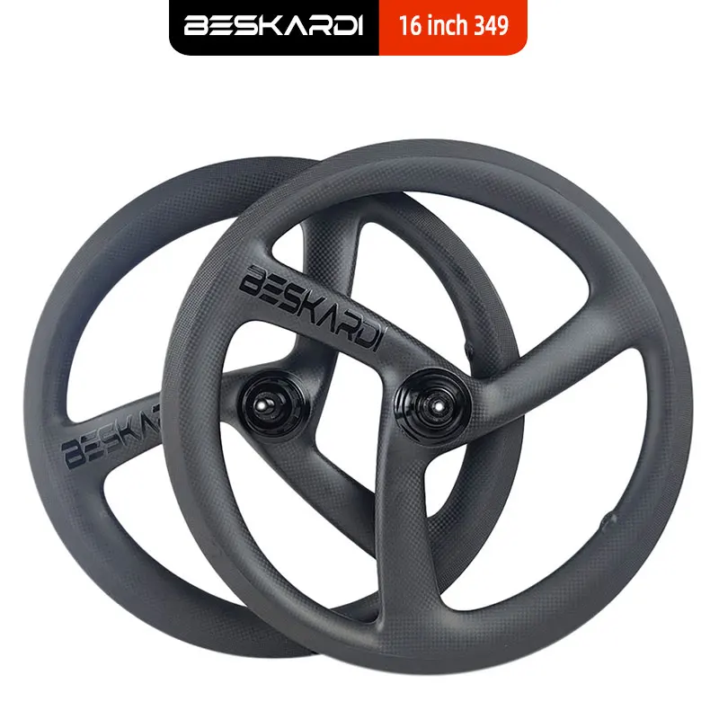 16 inch 349 Trispoke 3 spoke Carbon Wheel 7 Speed 74/112mm Folding Bike Rim Brake Folding Bike Beskardi For Brompton Fnhon Gust