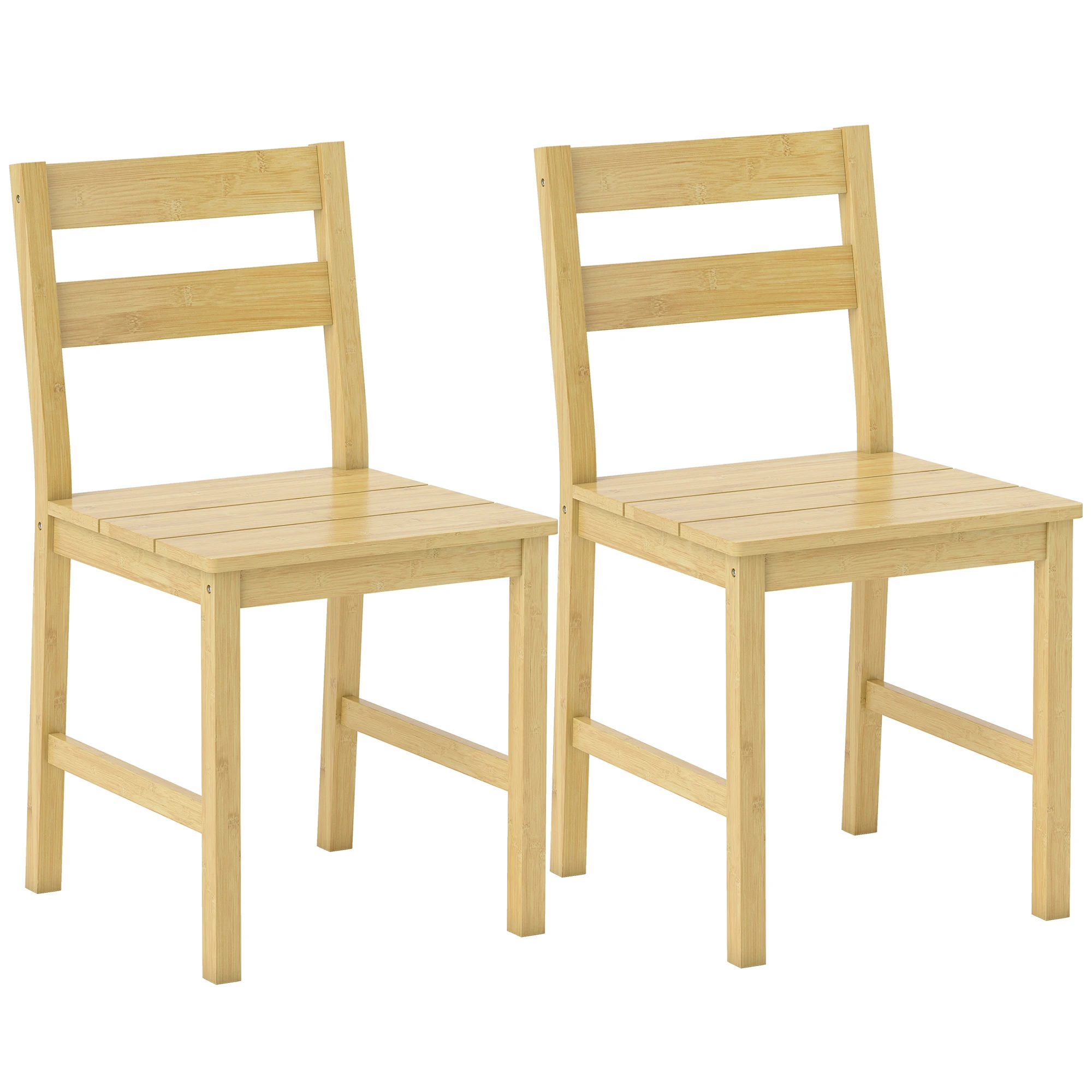 HOMCOM Lot de 2 chaises de salle à manger en bambou, chaises de cuisine sans accoudoirs avec assise à lattes, bois naturel