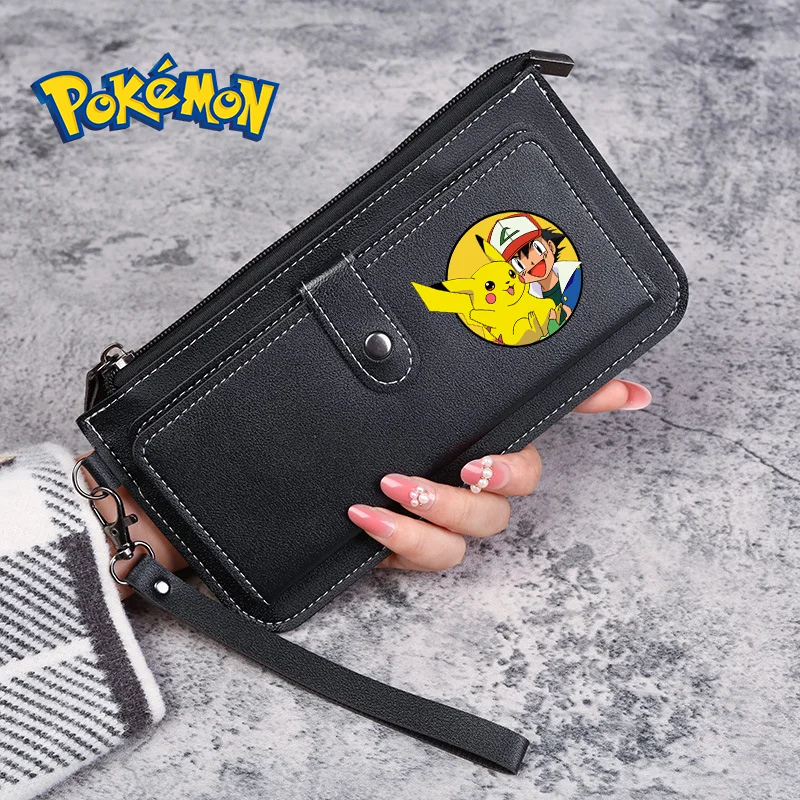 Pokemon Wallet Pikachu Womens Genuine Leather Long Clutch Money Bags Card Holder Purse Cell Phone Pocket Female Fashion Portable