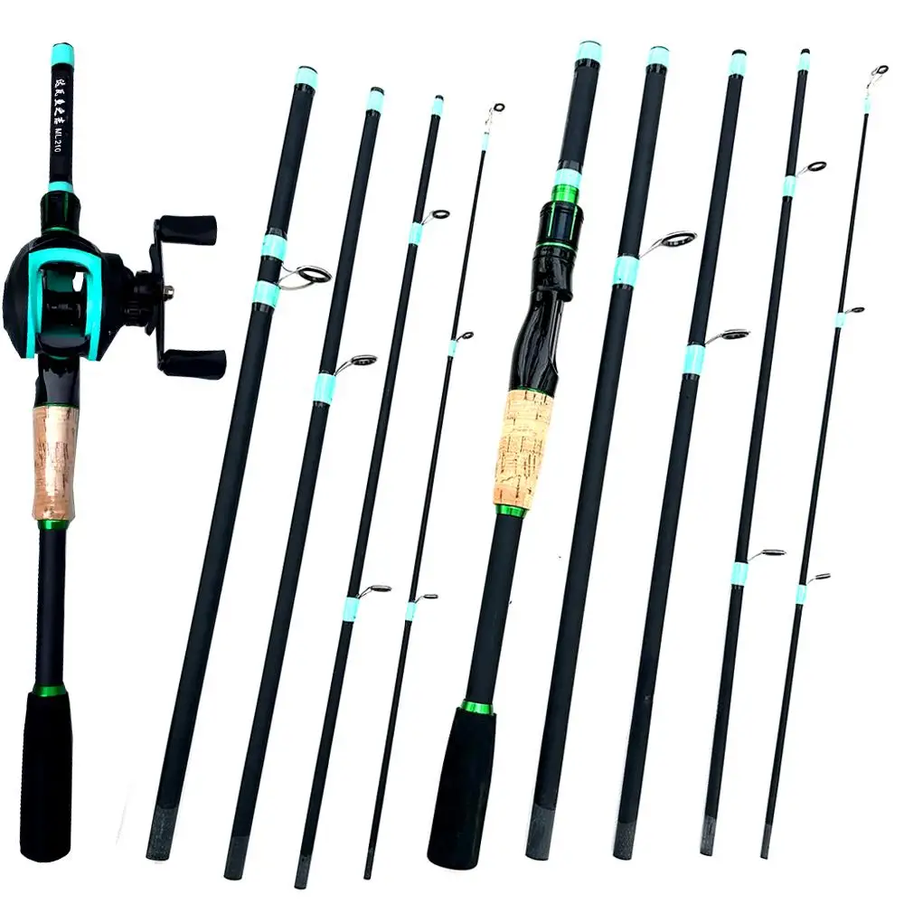 1,8 ~ 2,1 m Baitcasting-Angelrute-Kombination, 4/5 Sektionen, Teleskop-Köderstange und 7,2:1 Übersetzungsverhältnis, Rolle, maximale Zugkraft 8 kg, Barsch-Karpfenangeln