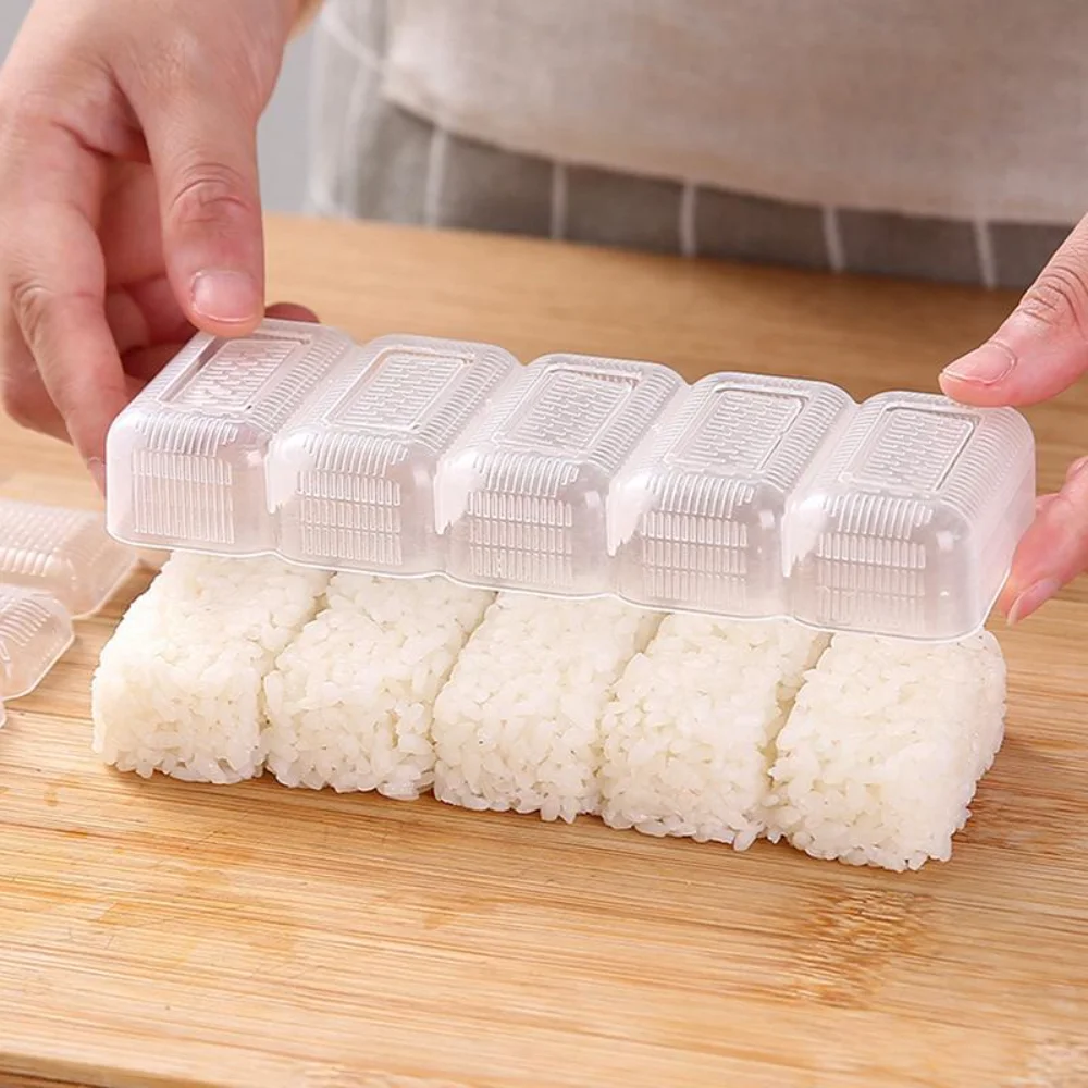 New 5 Grids Rice Ball Mold Non-Stick Transparent Sushi Molds Reusable DIY Onigiri Molds Kitchen Tool