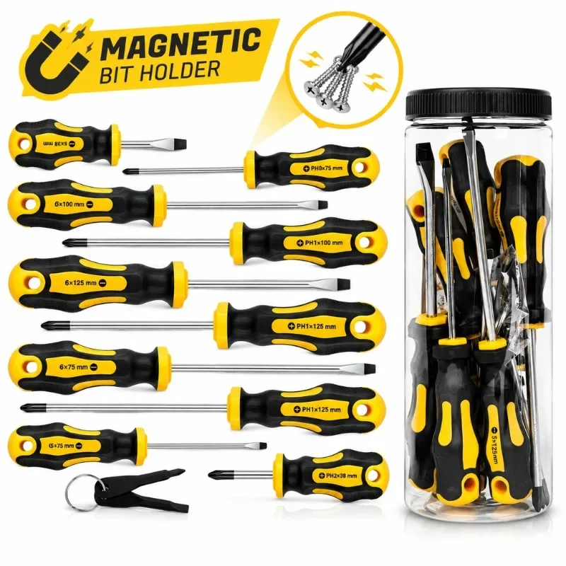 Professional Screwdriver Set Magnetic Slotted Phillips Hex Torx Precision Repair Tool Kit with Storage Container Household DIY