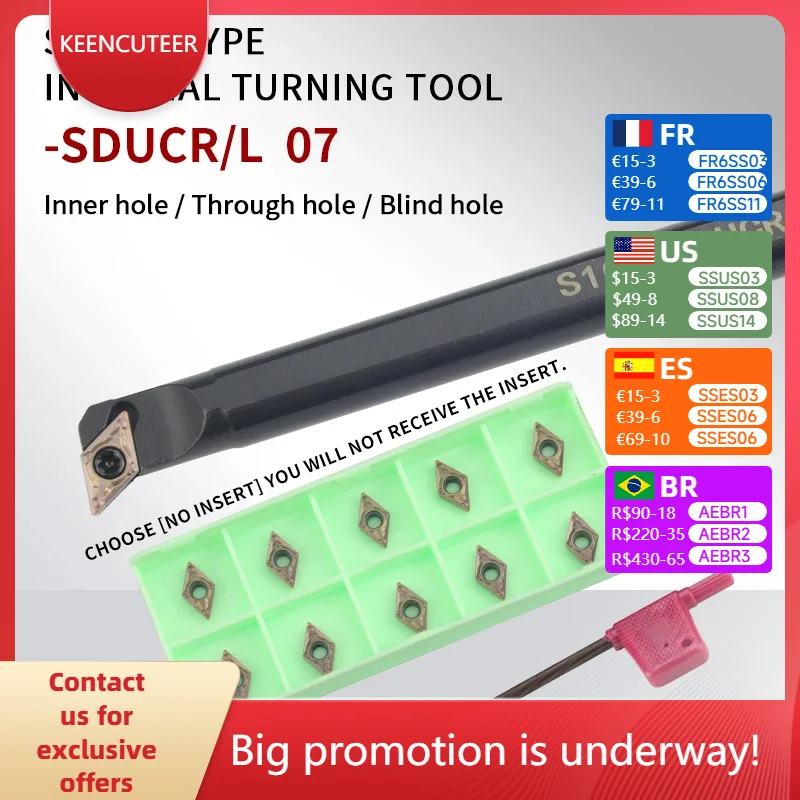 

-SDUCR/L Internal Turning Tool Holder S10K/S12M/S14N/S16Q/S20R-SDUCR Boring Bar DCMT Carbide Inserts Lathe Bar CNC Cutting Tools