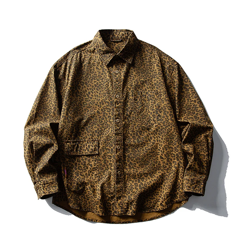 

Designer Leopard Print Shacket with Heavyweight Construction - Unisex Vintage Inspired Shirt Jacket for Urban Fashion