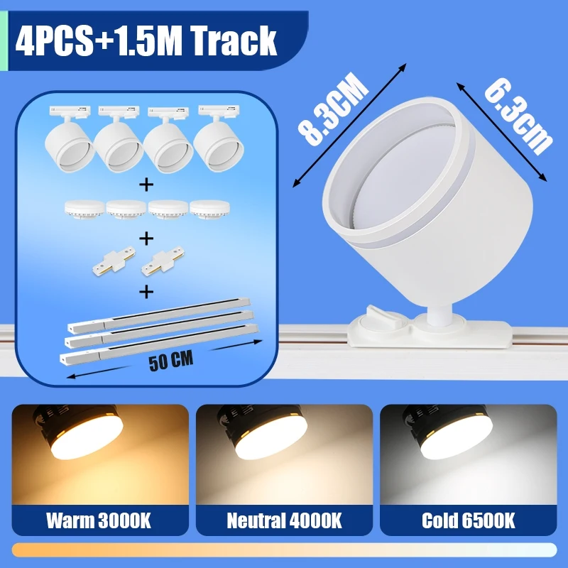 GX53 tracklamp 3-kleuren spotlight AC85-265V woonkamer slaapkamer winkel kroonluchter draaibare downlight keuken huisverlichting